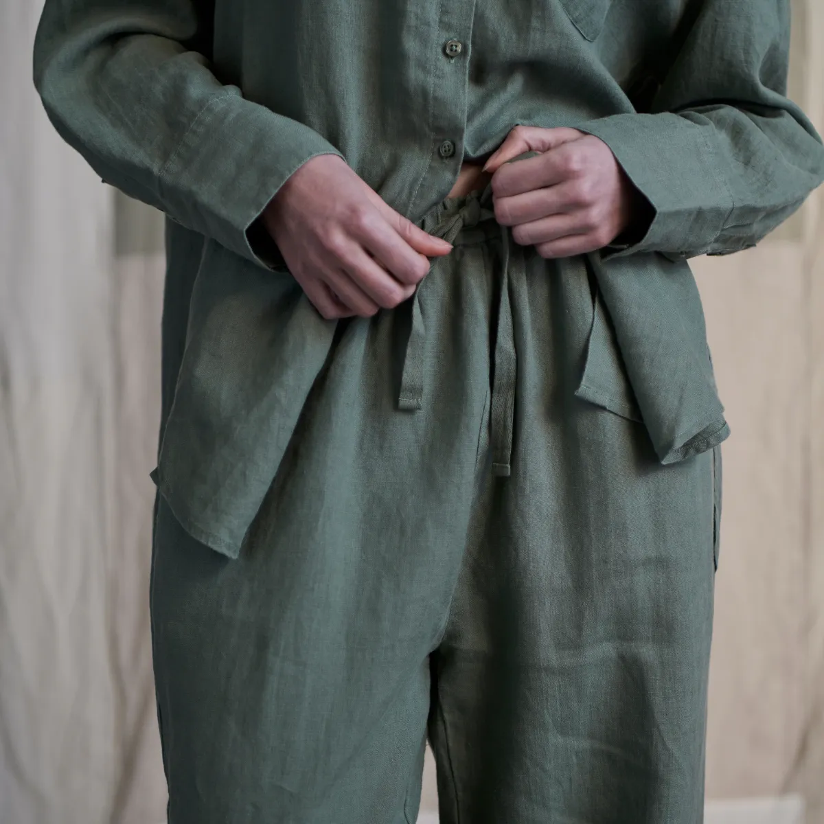 100% Linen Wide Leg Pants in Khaki