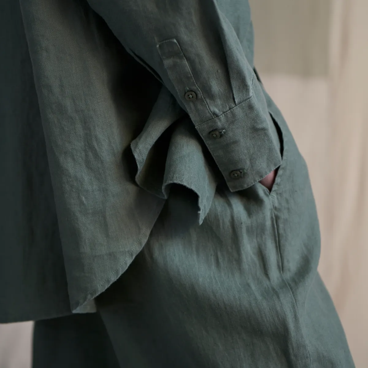 100% Linen Wide Leg Pants in Khaki