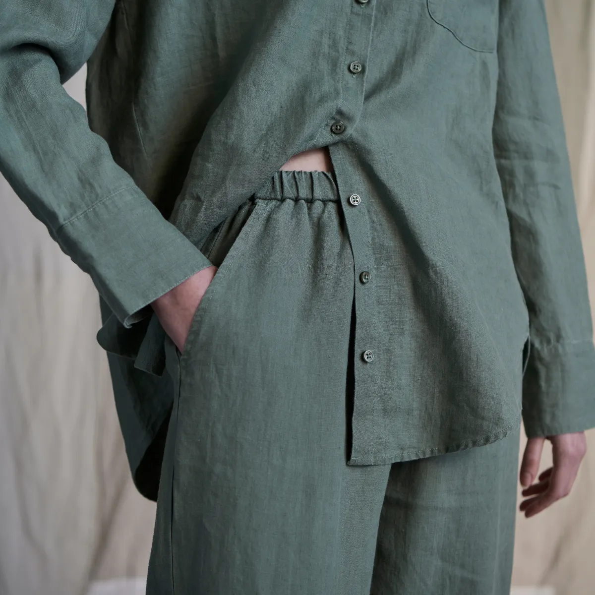 100% Linen Wide Leg Pants in Khaki