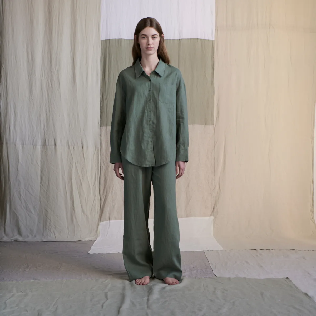 100% Linen Wide Leg Pants in Khaki