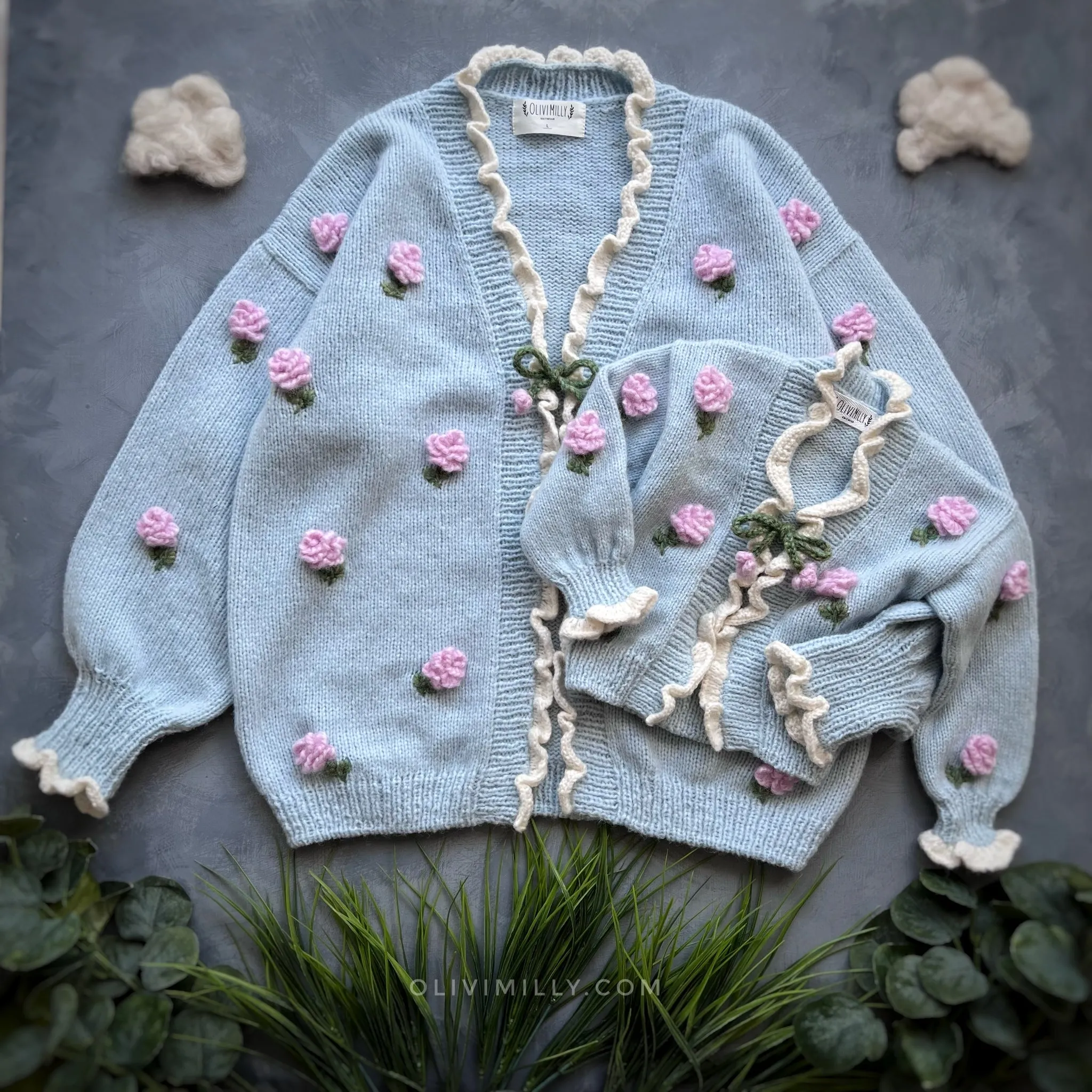 Adult Roses cardigan | Blue