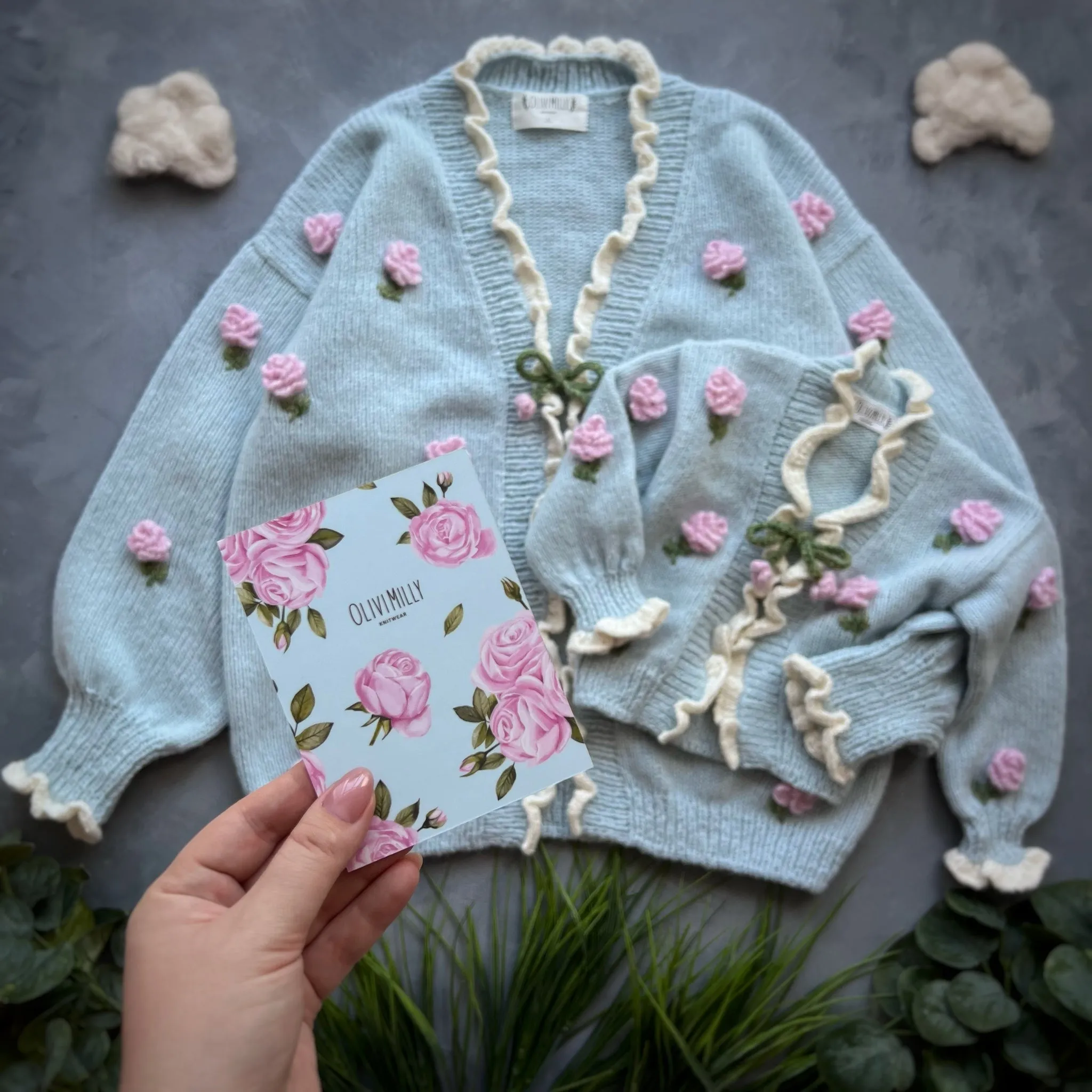 Adult Roses cardigan | Blue