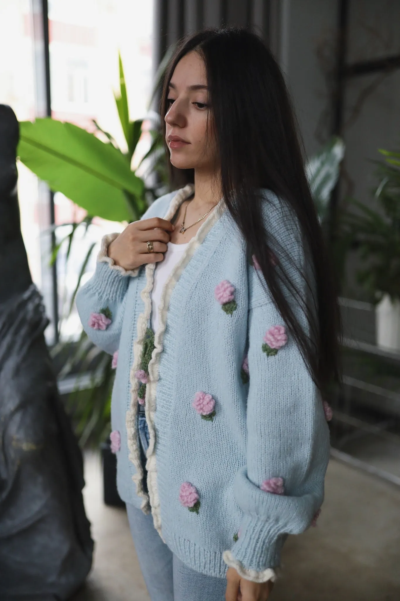 Adult Roses cardigan | Blue
