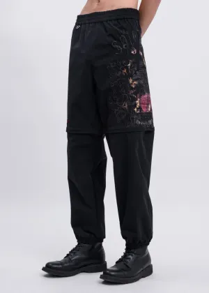 Black Printed Chaos Embroidery Two Way Pants