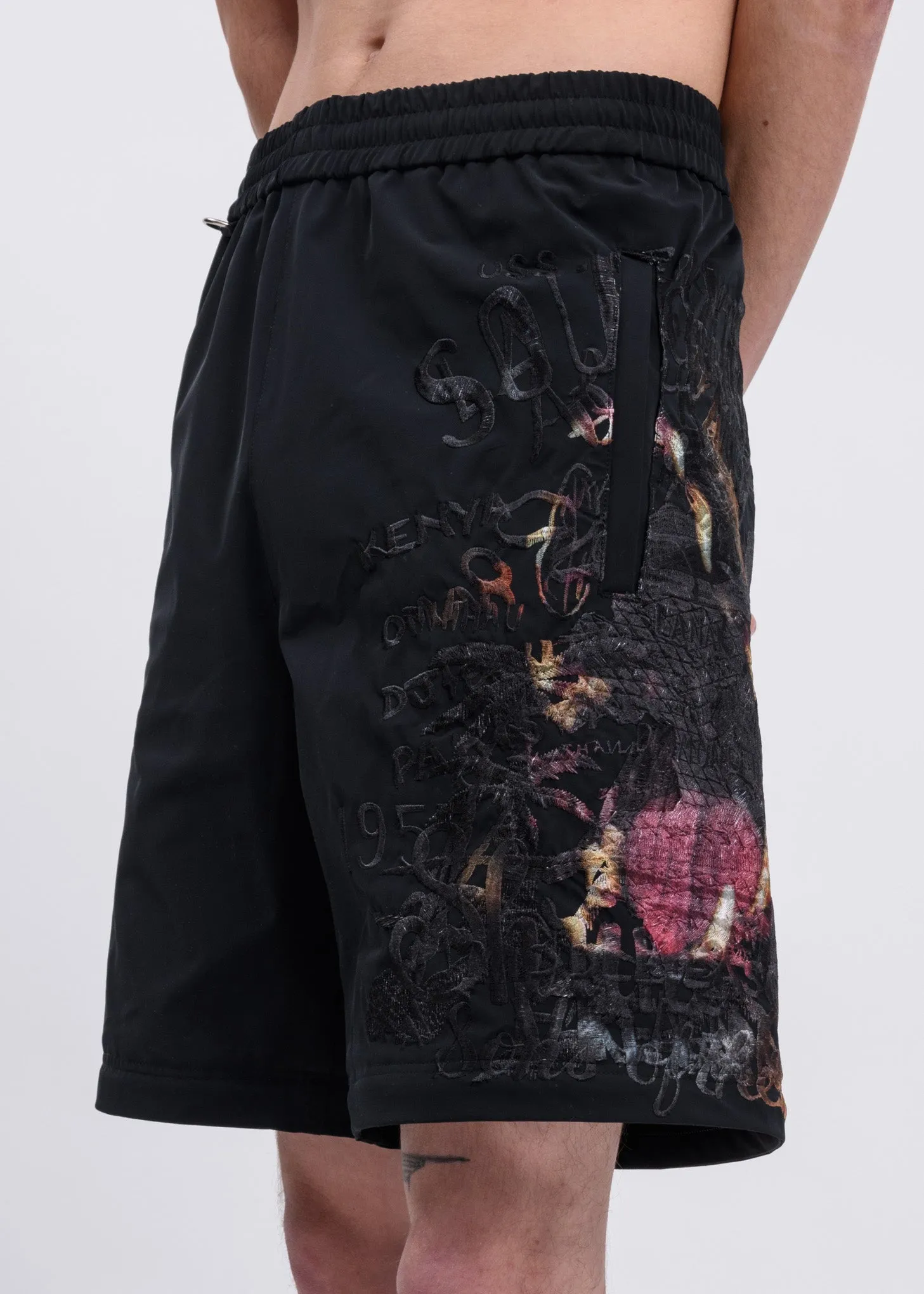 Black Printed Chaos Embroidery Two Way Pants
