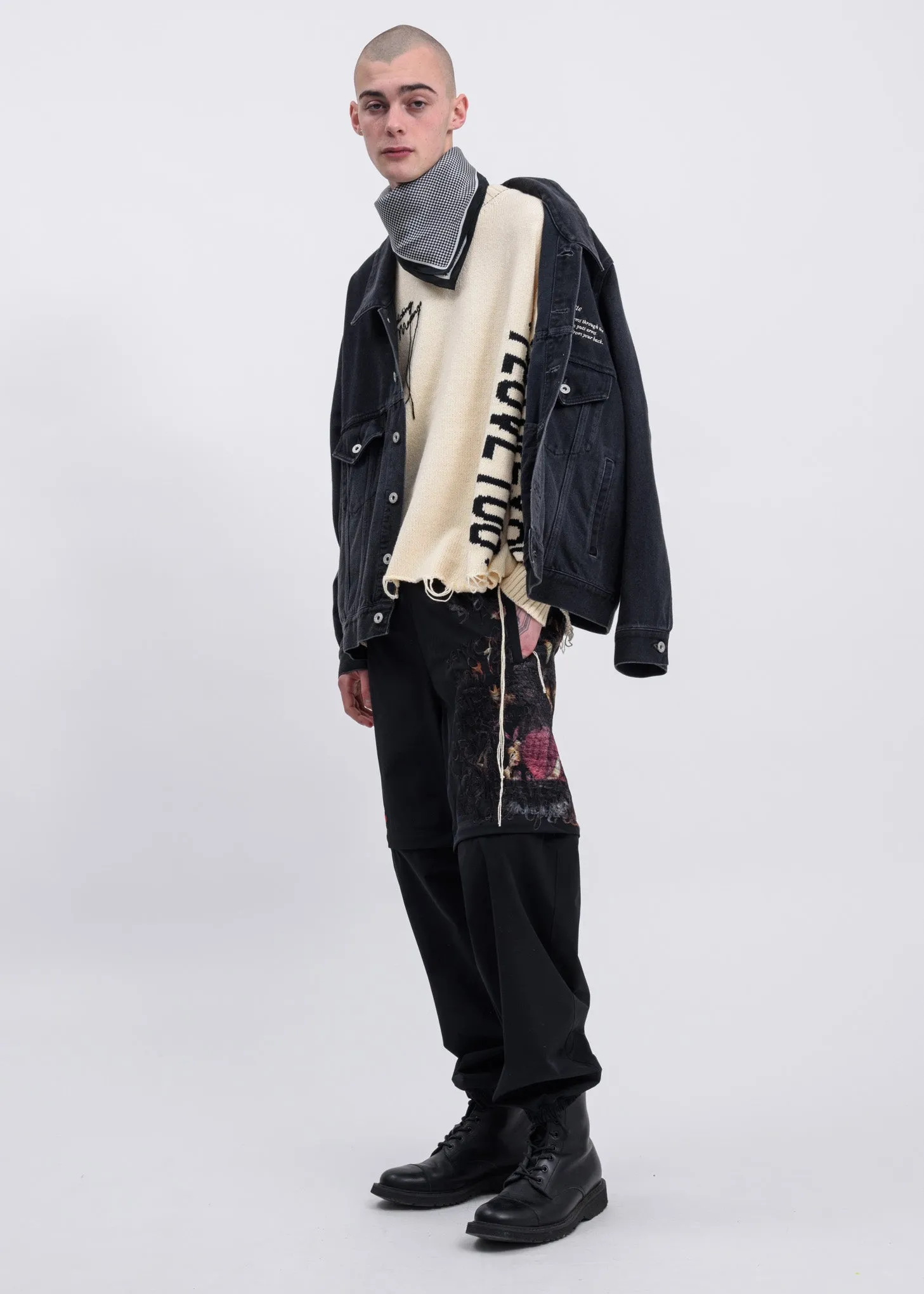 Black Printed Chaos Embroidery Two Way Pants