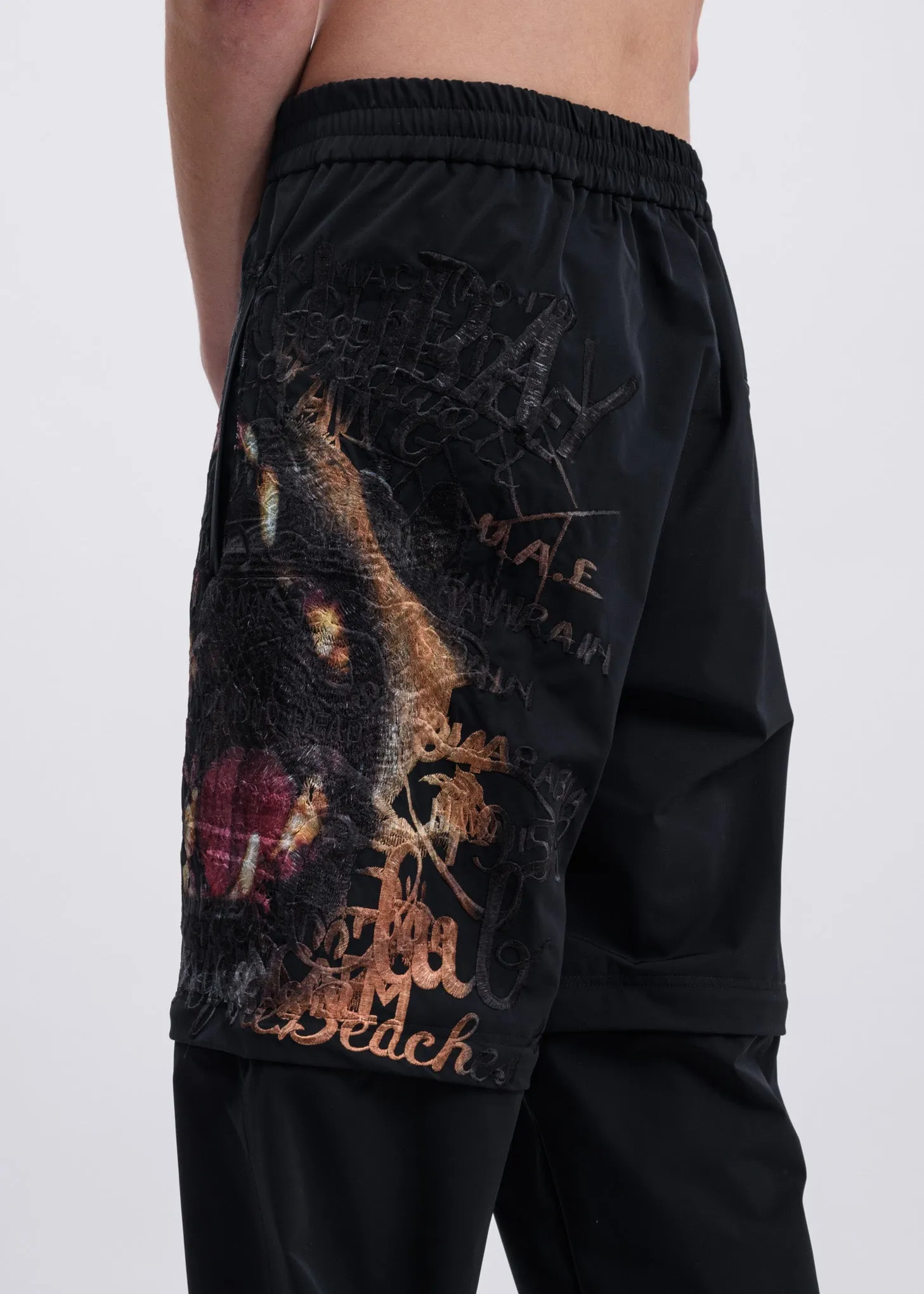 Black Printed Chaos Embroidery Two Way Pants