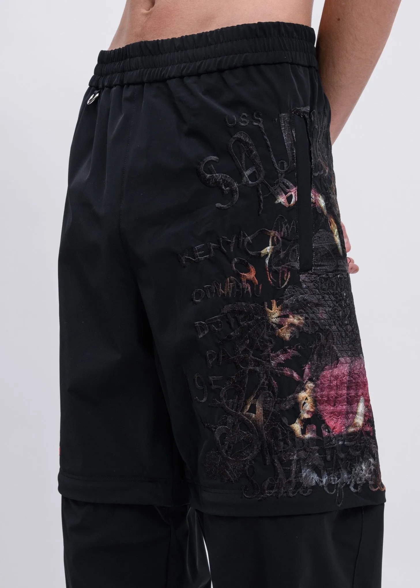 Black Printed Chaos Embroidery Two Way Pants