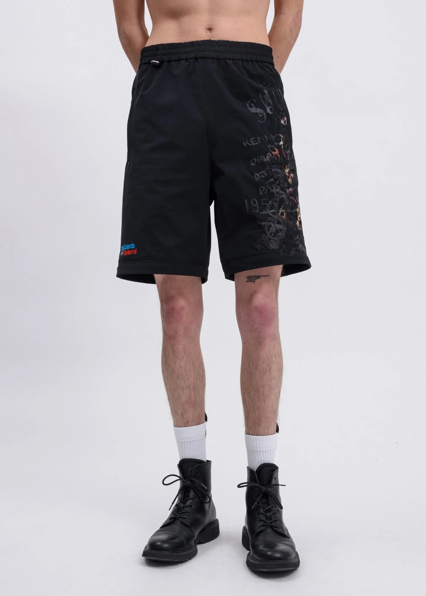 Black Printed Chaos Embroidery Two Way Pants