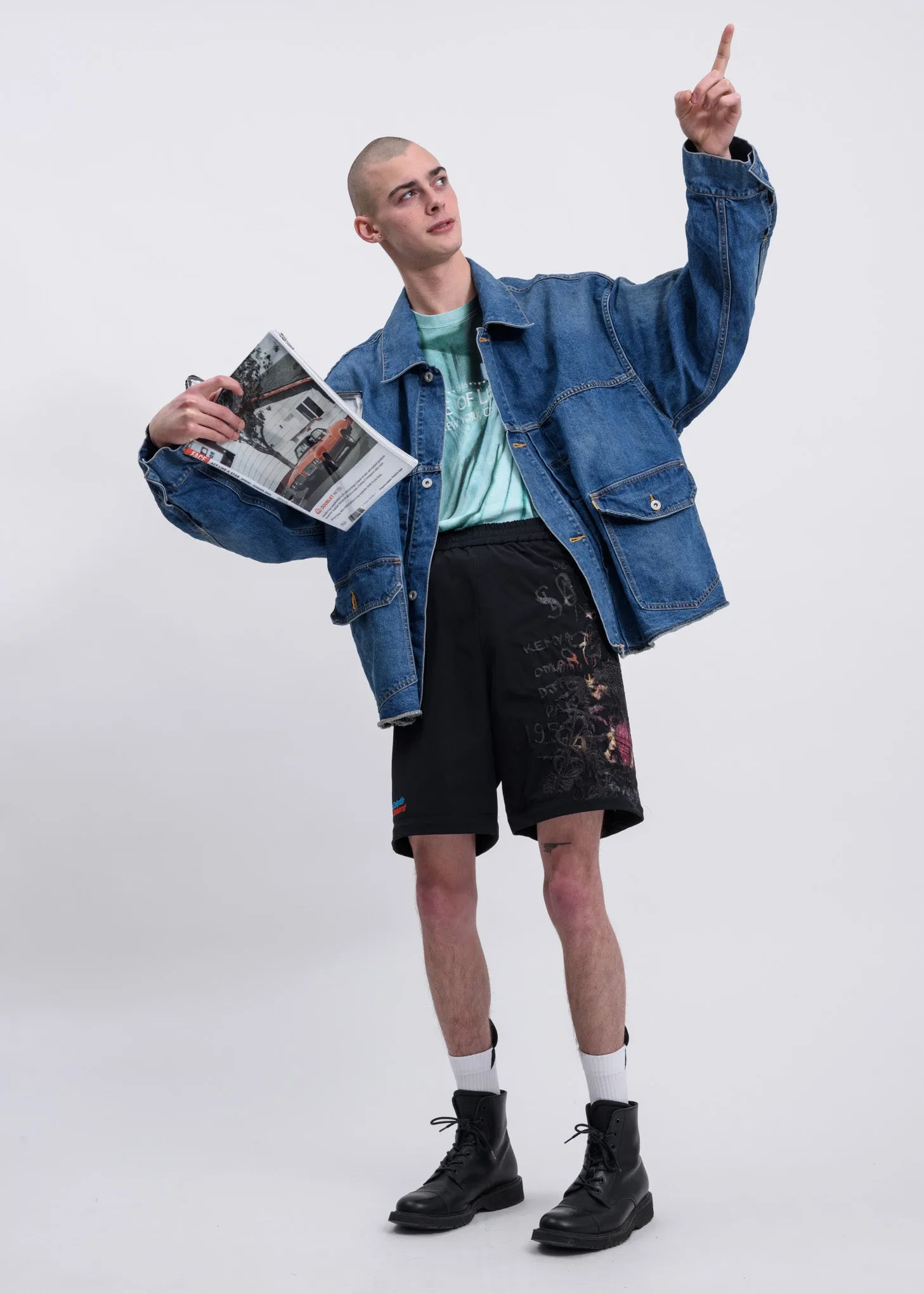 Black Printed Chaos Embroidery Two Way Pants