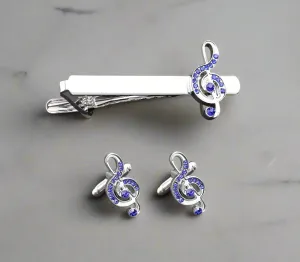 Blue Stone Love of Music Tie Bar & Cuff-links Set