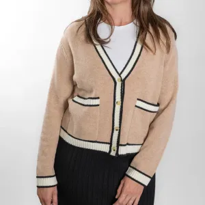 Bow & Arrow - Camel Black White Short Cardigan