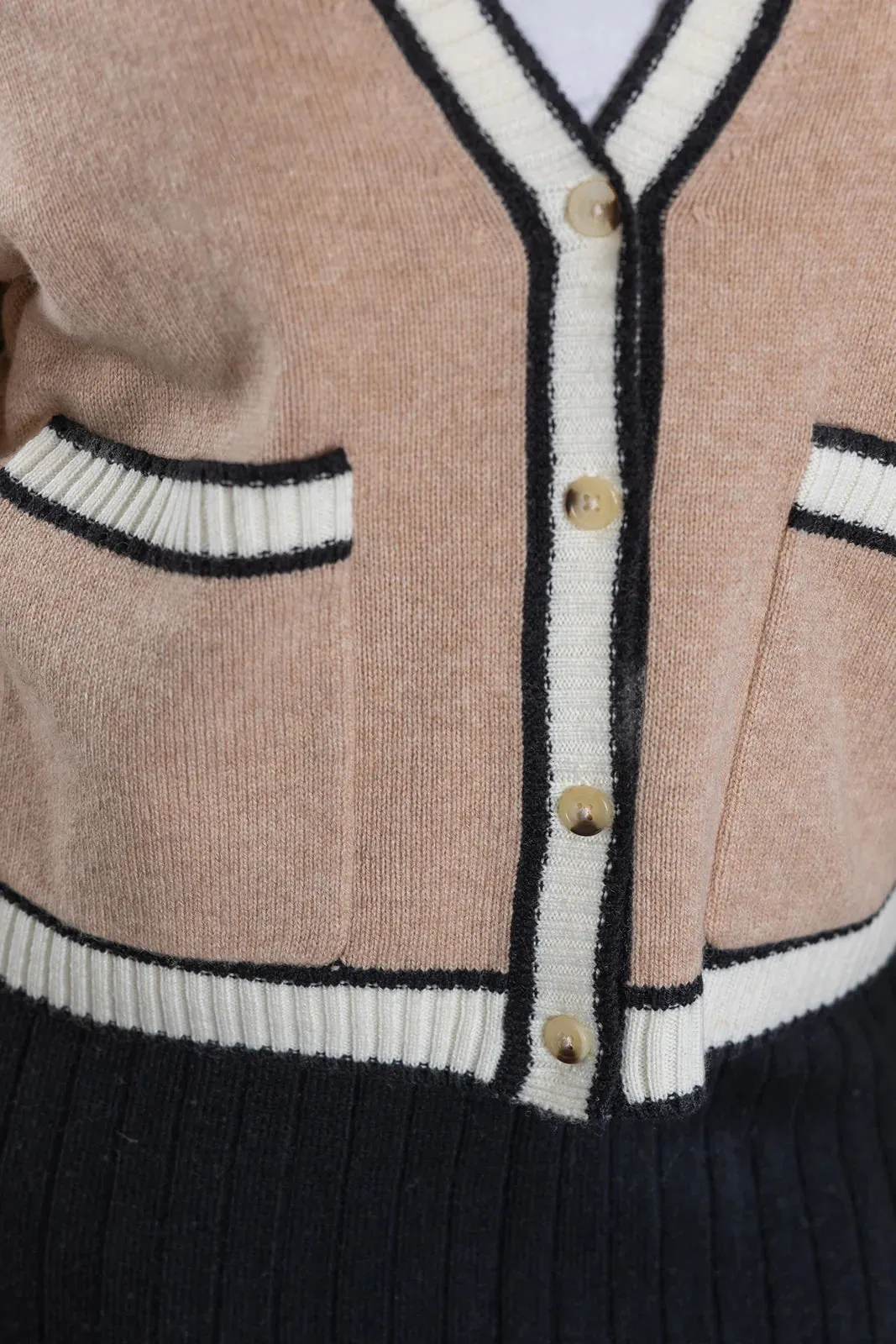 Bow & Arrow - Camel Black White Short Cardigan