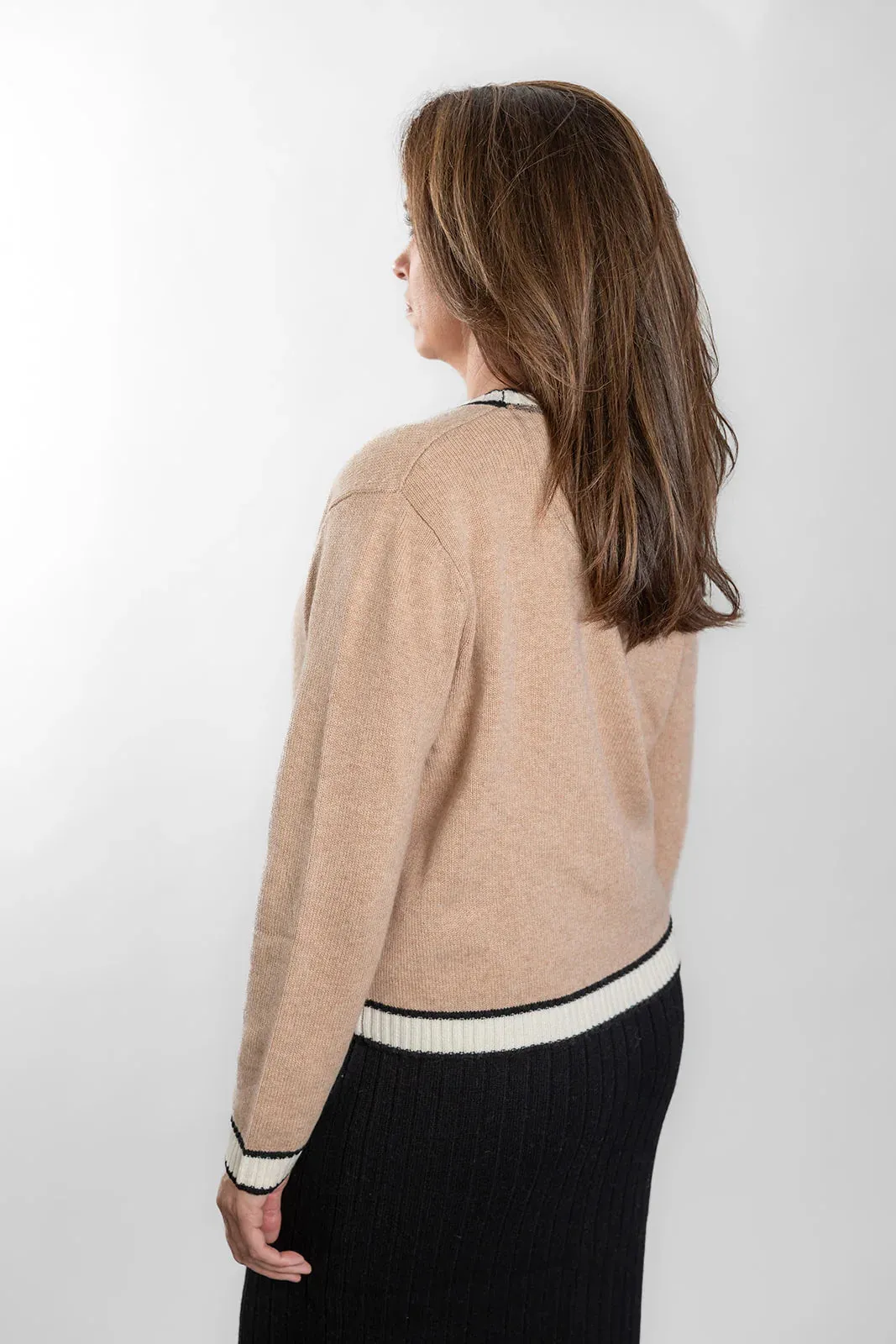 Bow & Arrow - Camel Black White Short Cardigan
