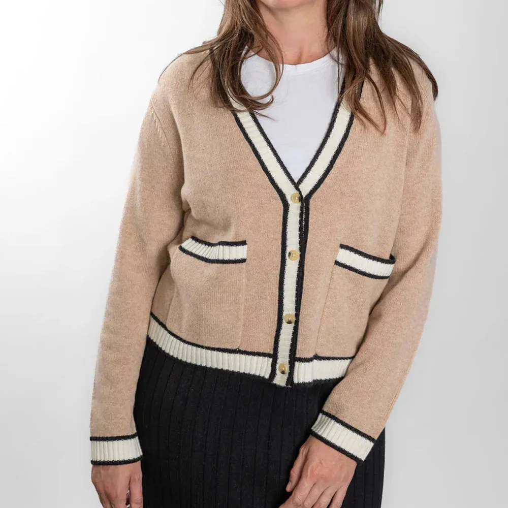 Bow & Arrow - Camel Black White Short Cardigan