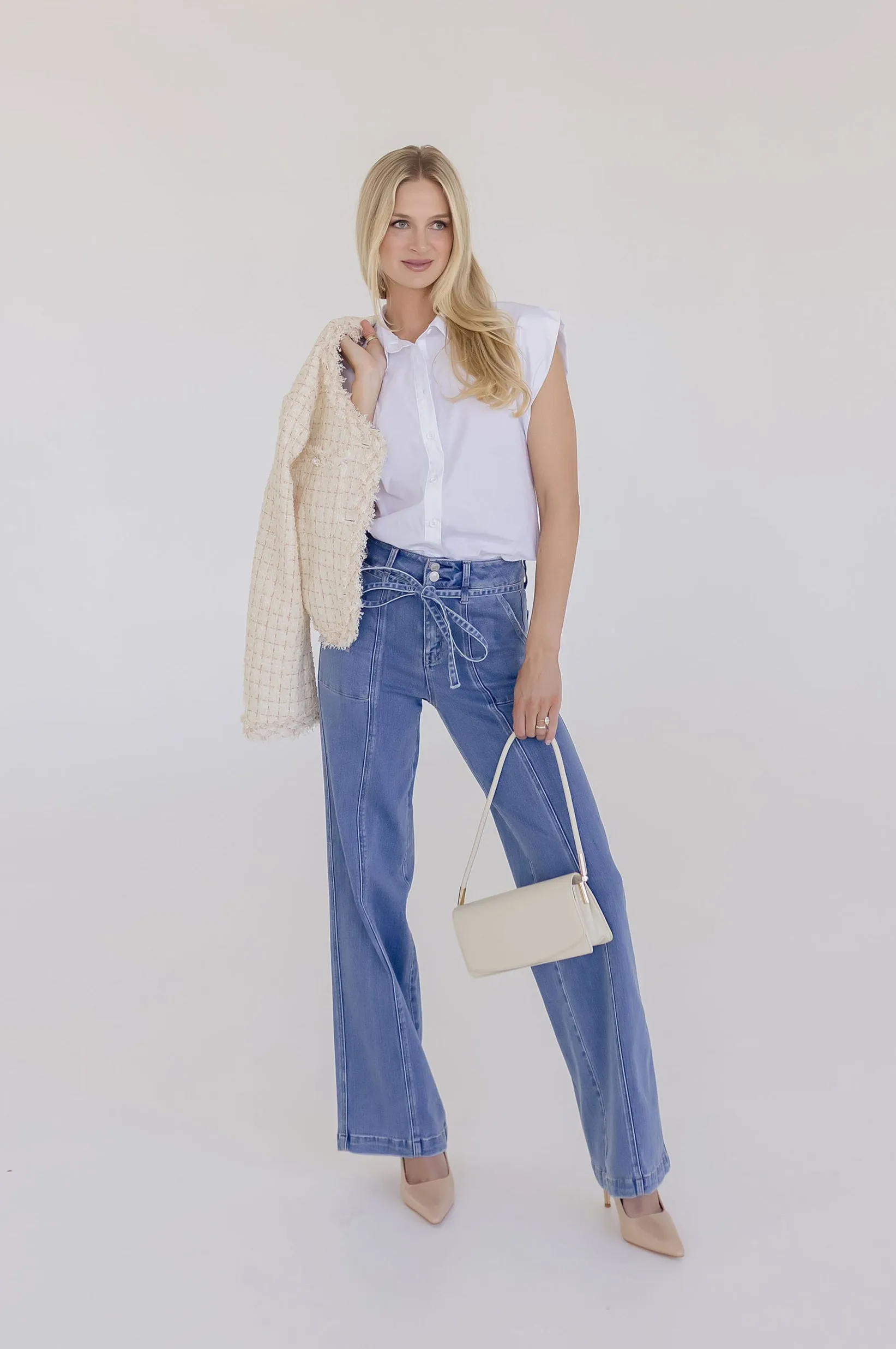Brenda Sleeveless Button Down Top White