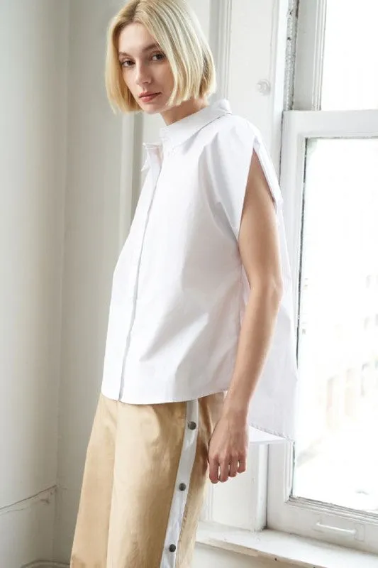 Brenda Sleeveless Button Down Top White