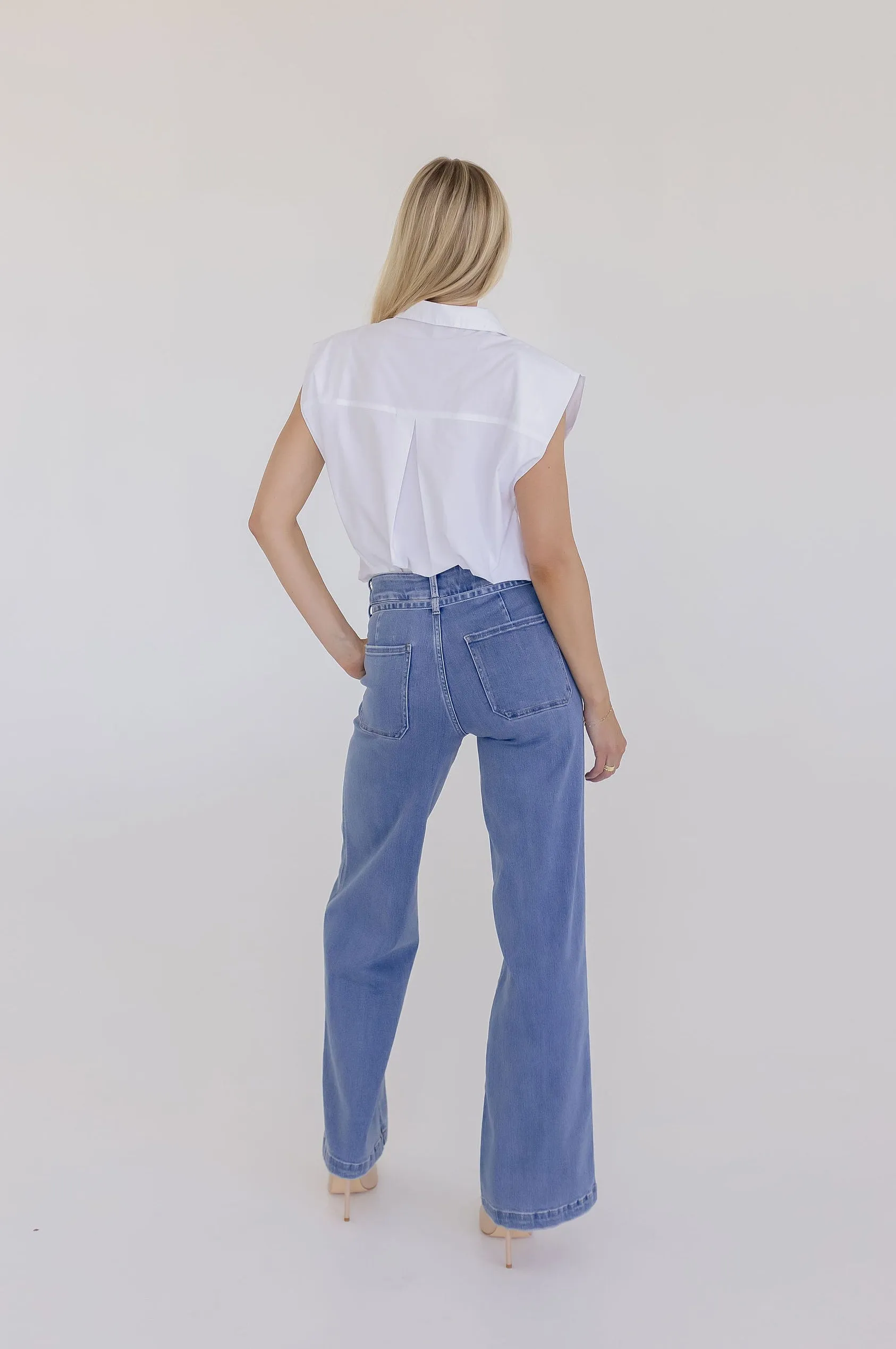 Brenda Sleeveless Button Down Top White