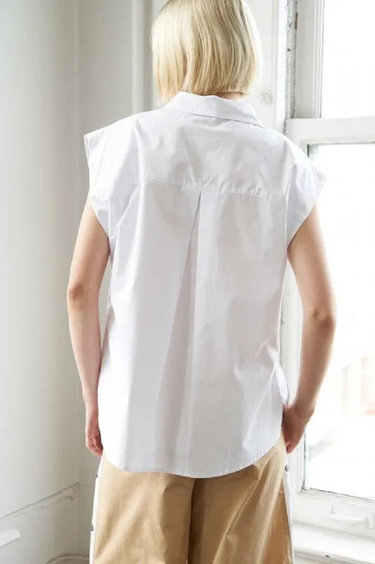 Brenda Sleeveless Button Down Top White