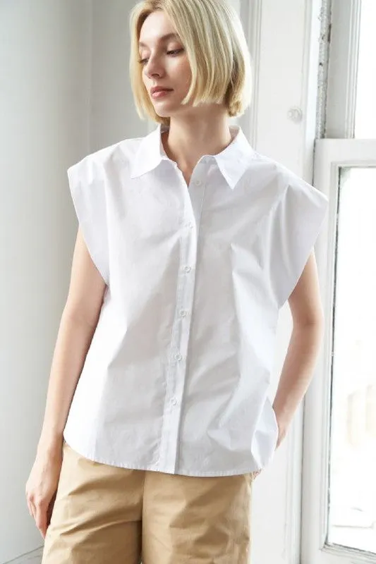 Brenda Sleeveless Button Down Top White