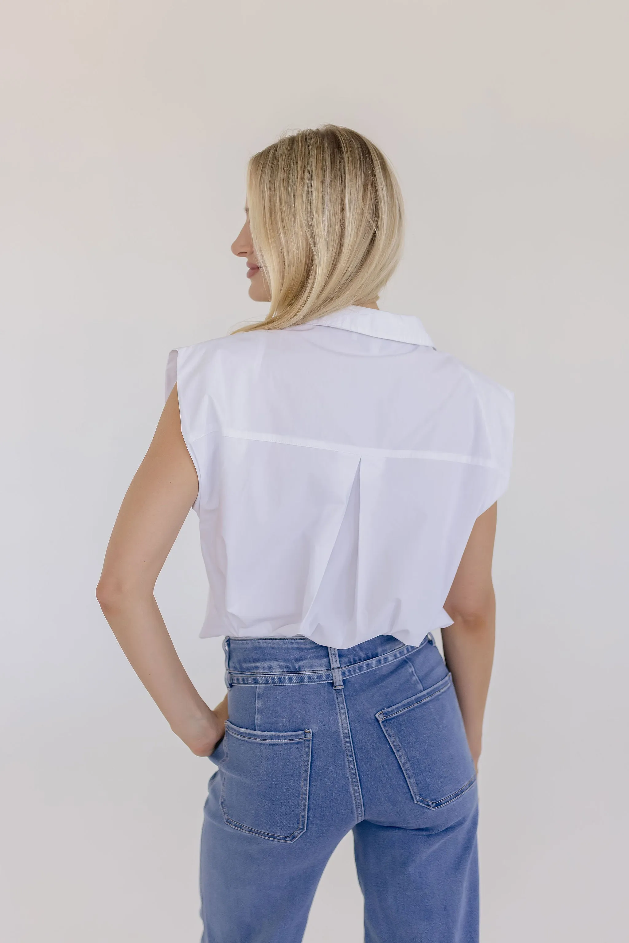 Brenda Sleeveless Button Down Top White