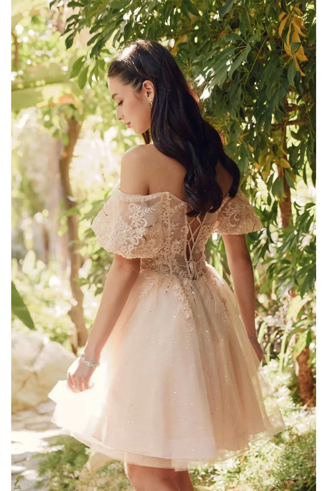 Champagne Bridesmaid Dresses-Inexpensive Glitter Off-Shoulder Juliet 886