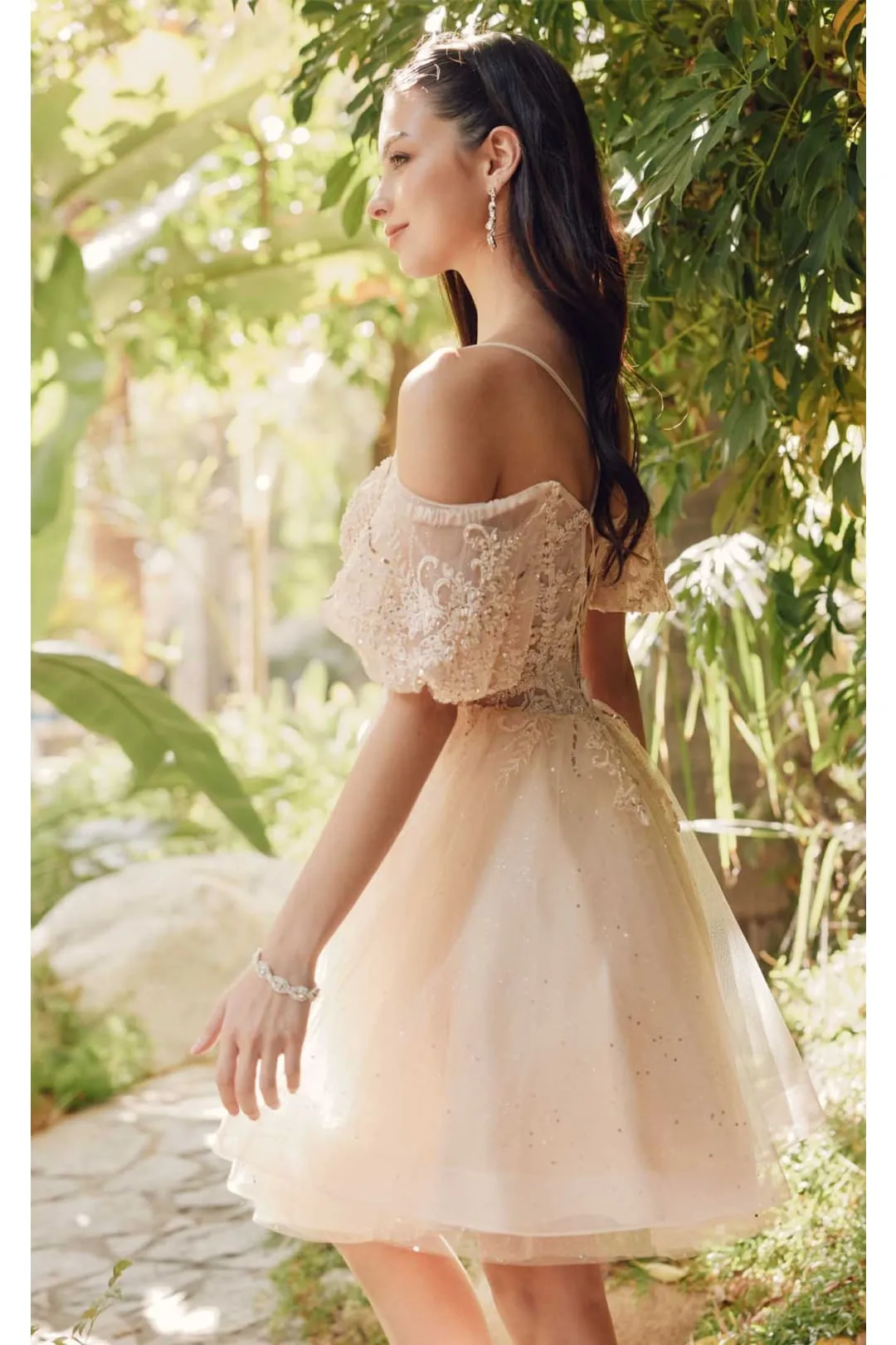 Champagne Bridesmaid Dresses-Inexpensive Glitter Off-Shoulder Juliet 886