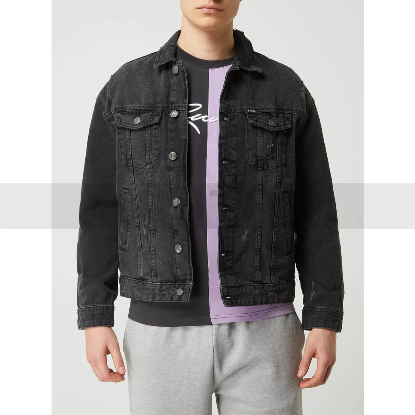 Charcoal Ripped Denim Jacket