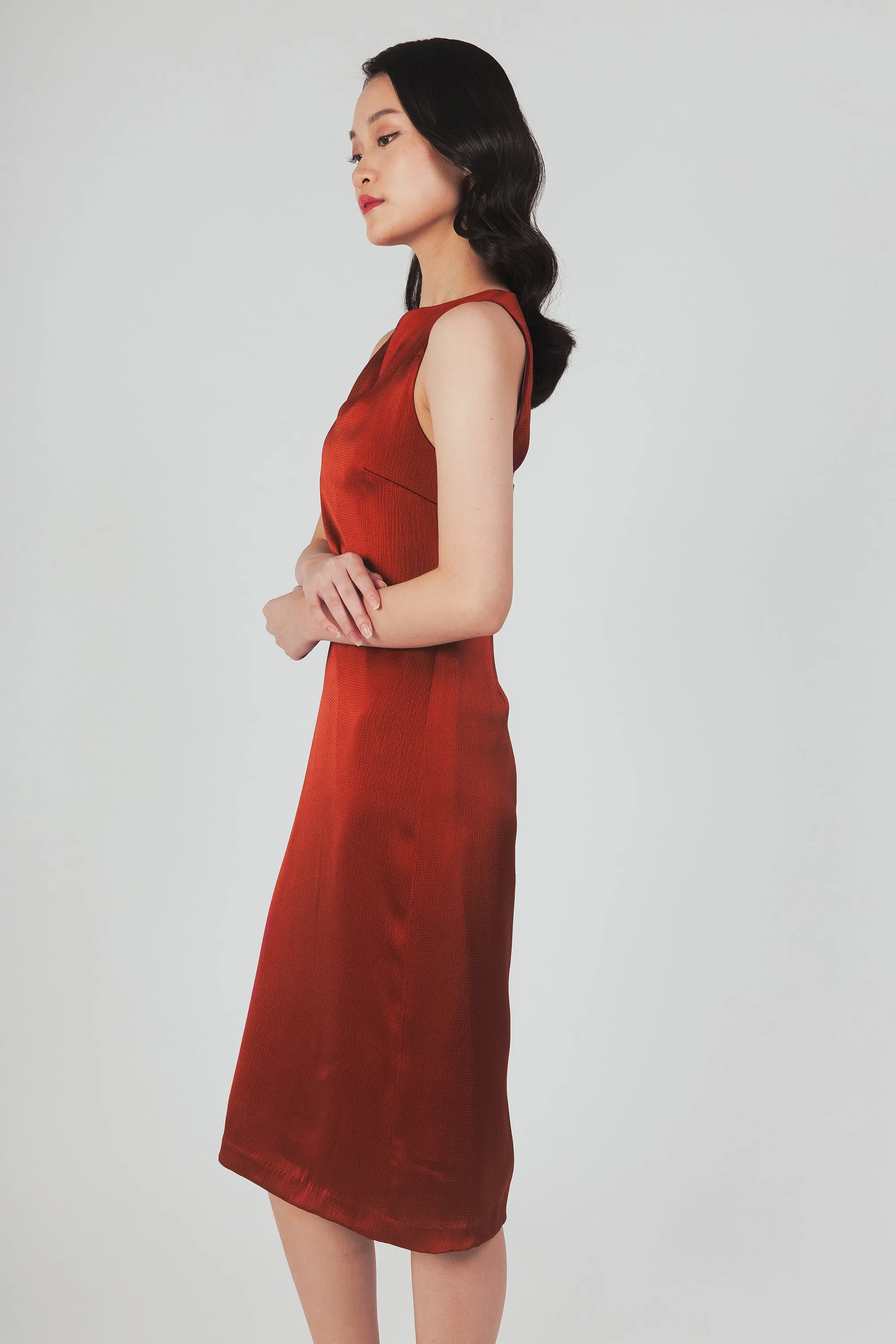 Column Dress With Cutout Detail - Garnet