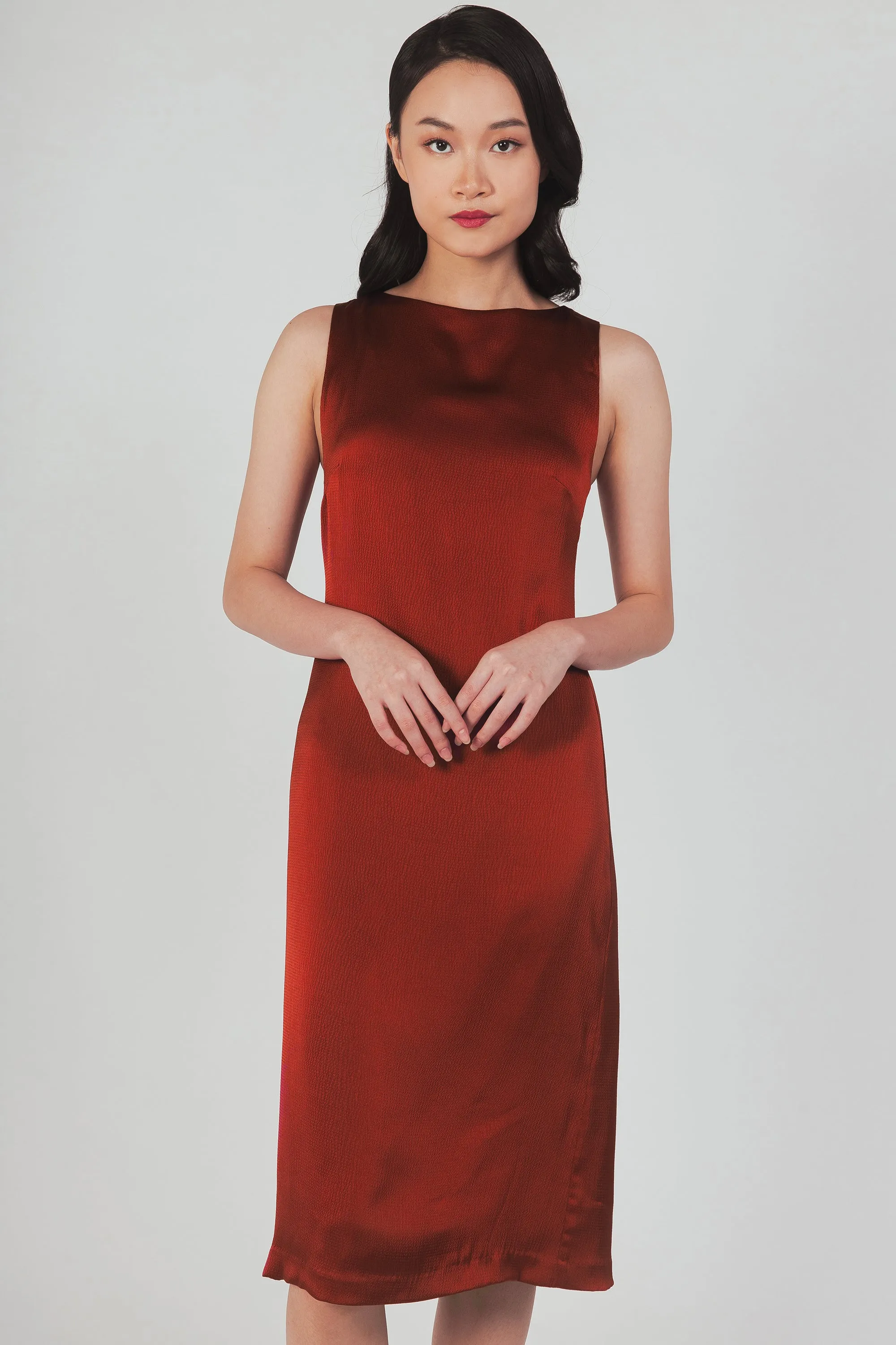 Column Dress With Cutout Detail - Garnet
