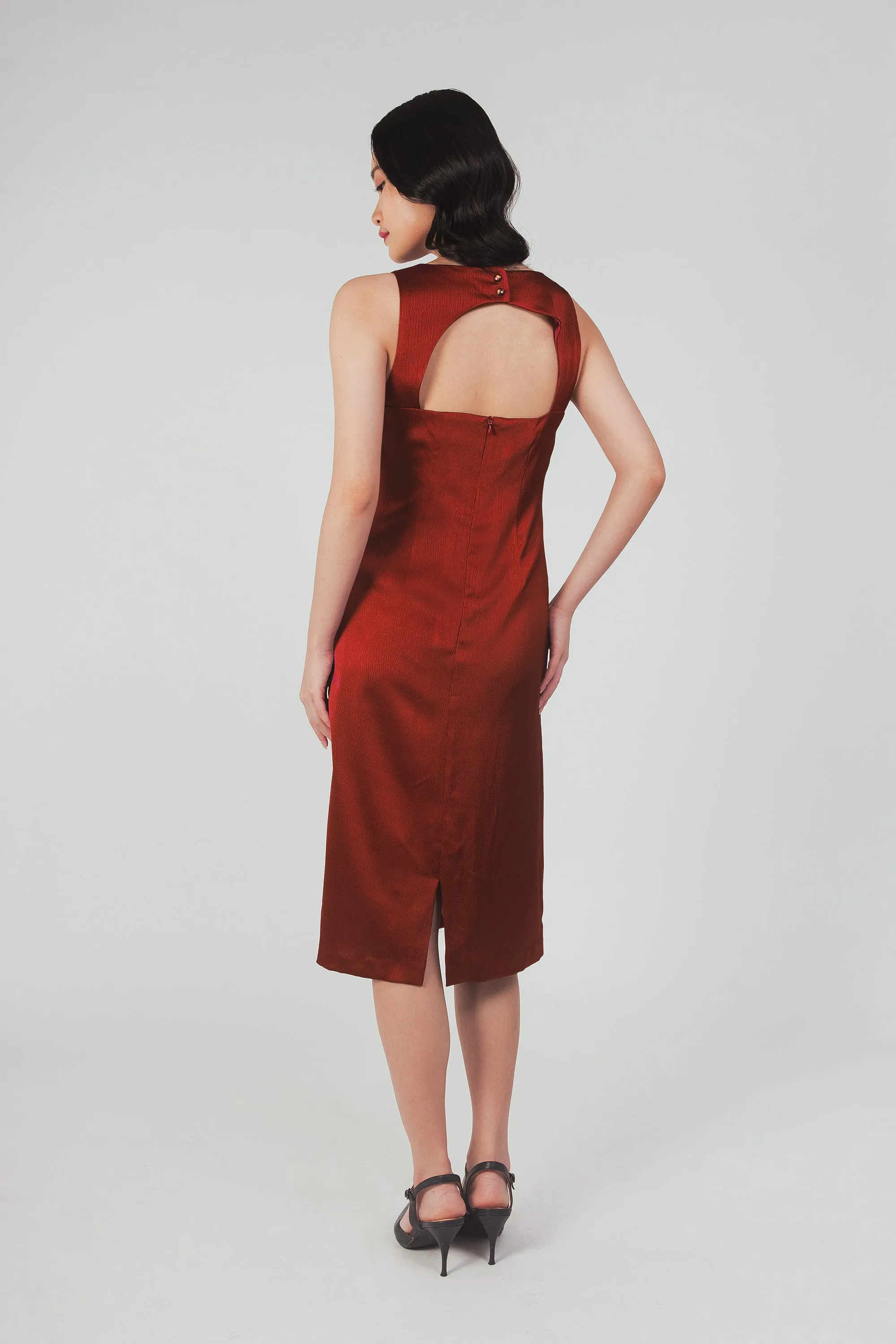 Column Dress With Cutout Detail - Garnet
