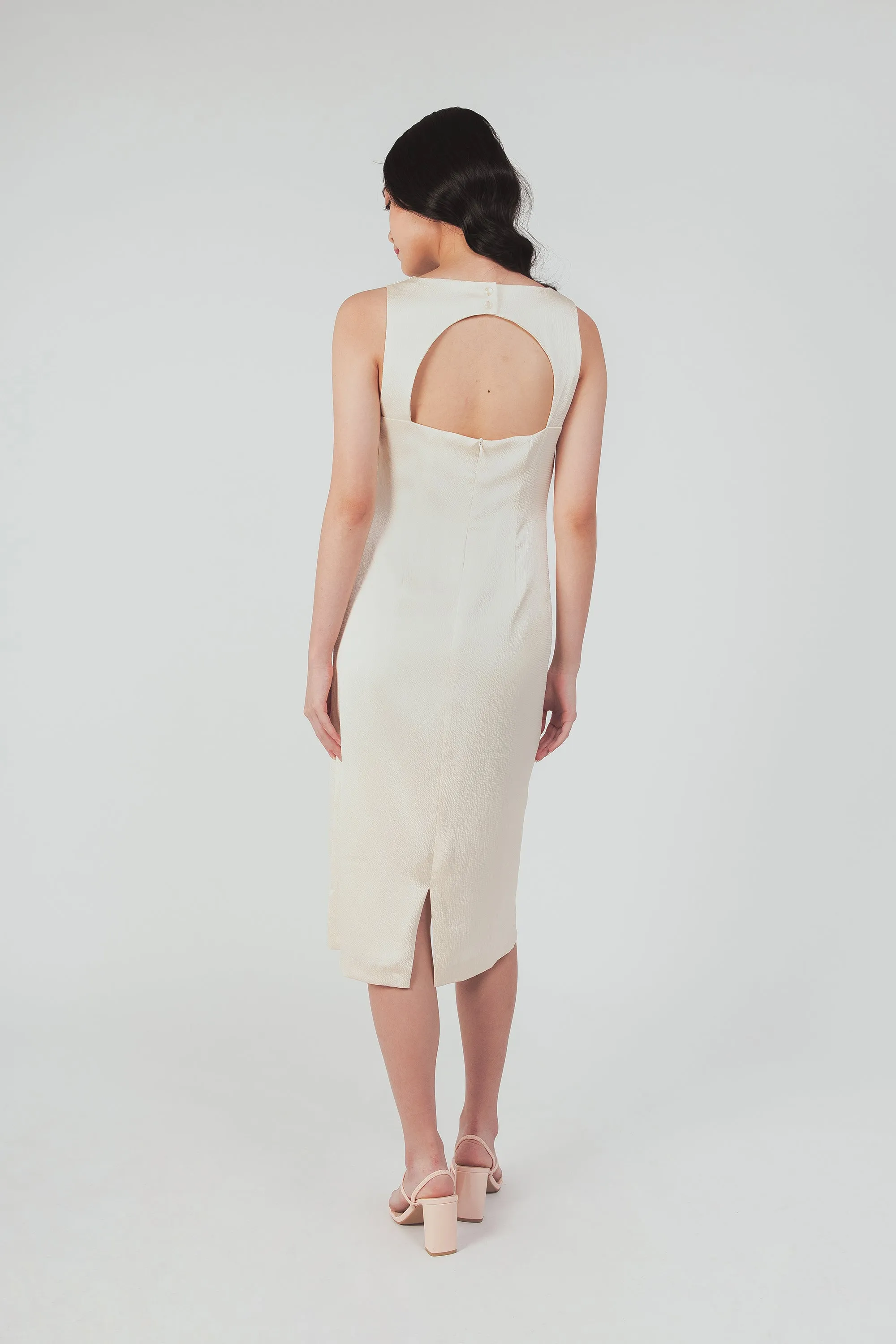 Column Dress With Cutout Detail - Pearl
