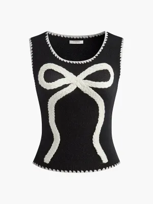 Contrast Trim Bow Sweater Vest