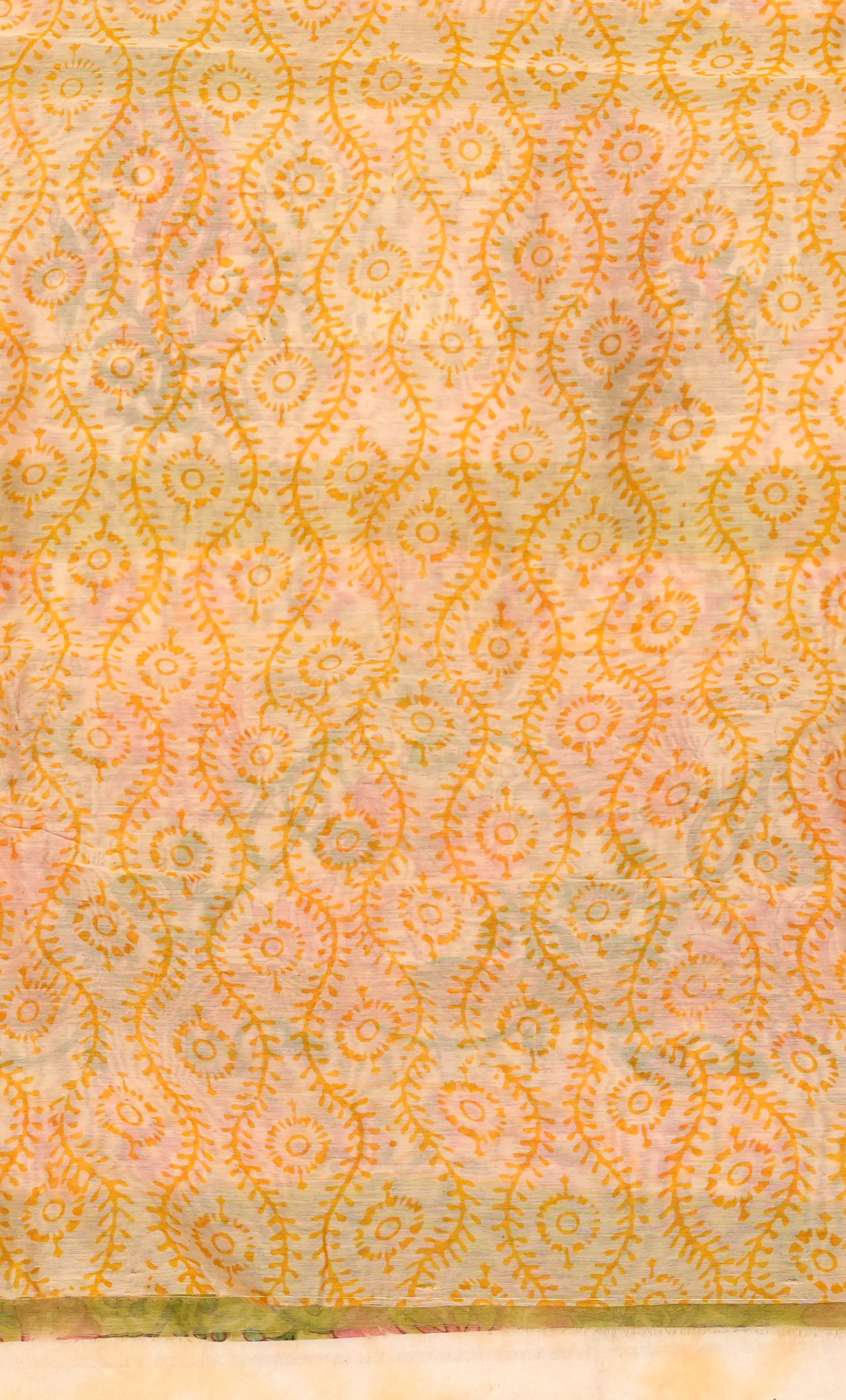 Cotton Hand Block Print Saree With Zari Border