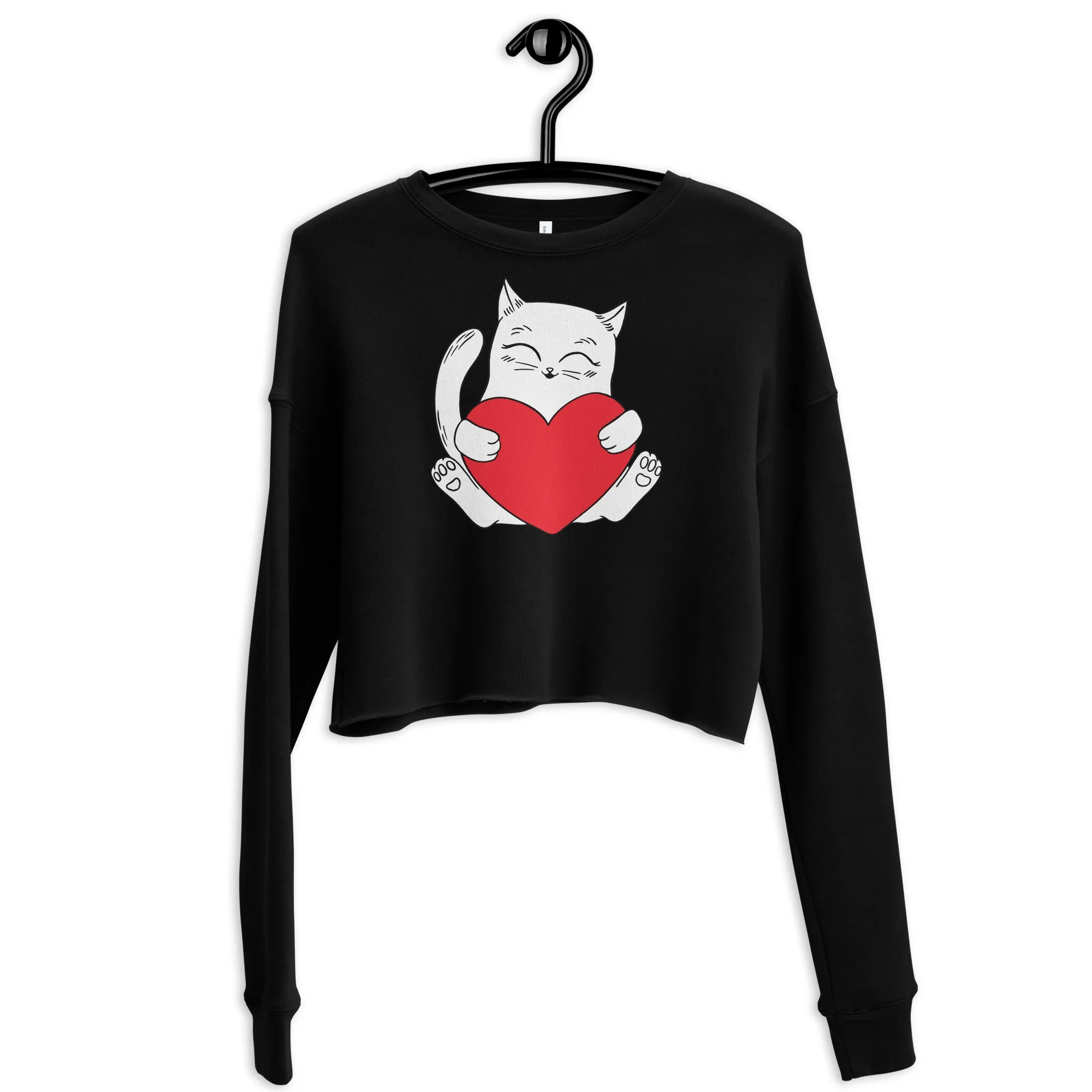 Crop Sweatshirt Womens (Cute Cat With Heart - Cat Love Heart 0026)