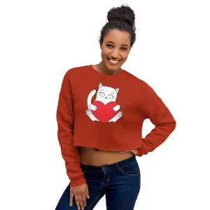 Crop Sweatshirt Womens (Cute Cat With Heart - Cat Love Heart 0026)
