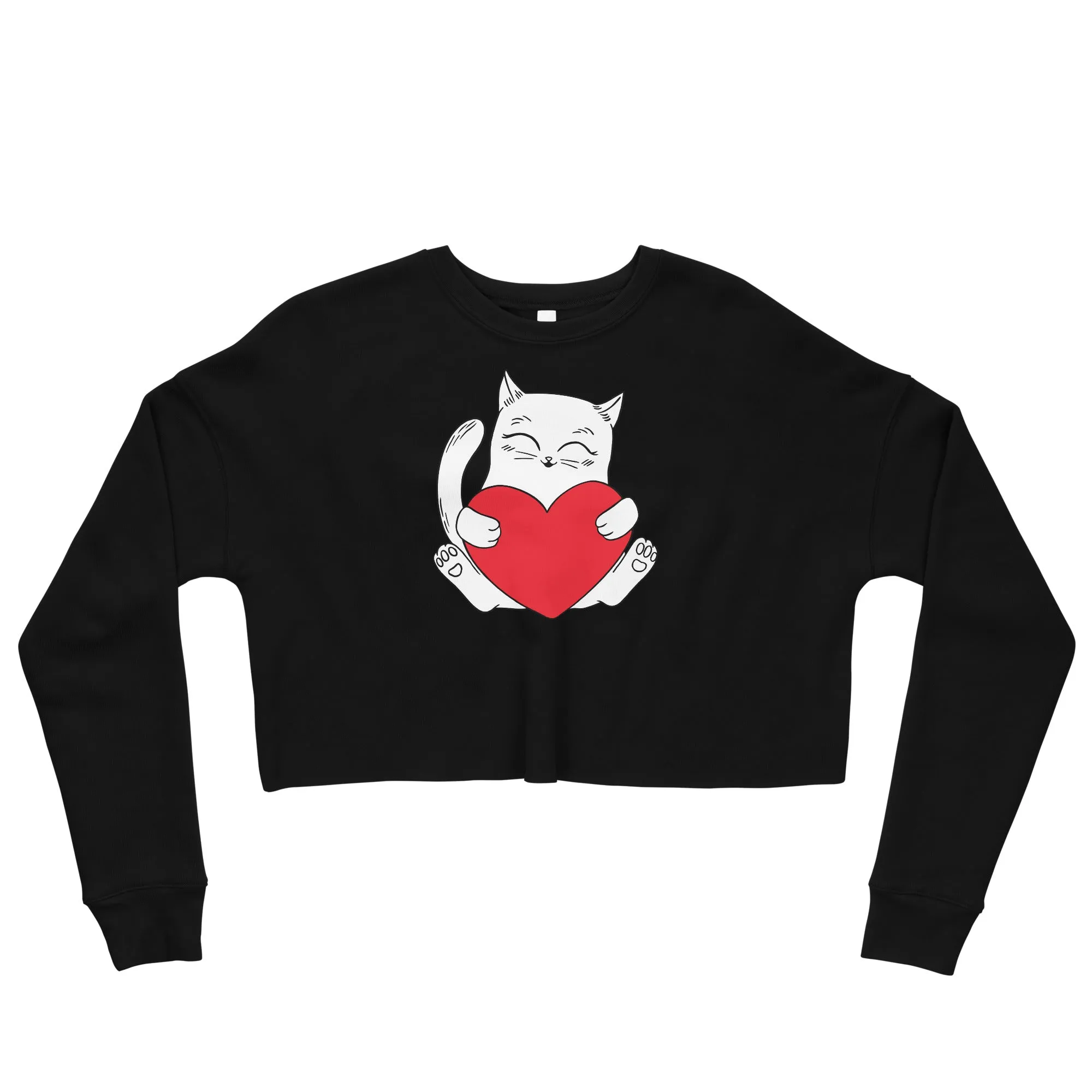 Crop Sweatshirt Womens (Cute Cat With Heart - Cat Love Heart 0026)