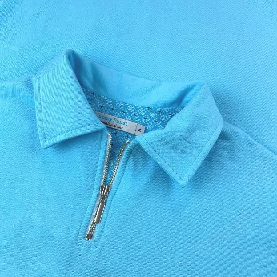 Cyan Long Sleeve Zip Polo