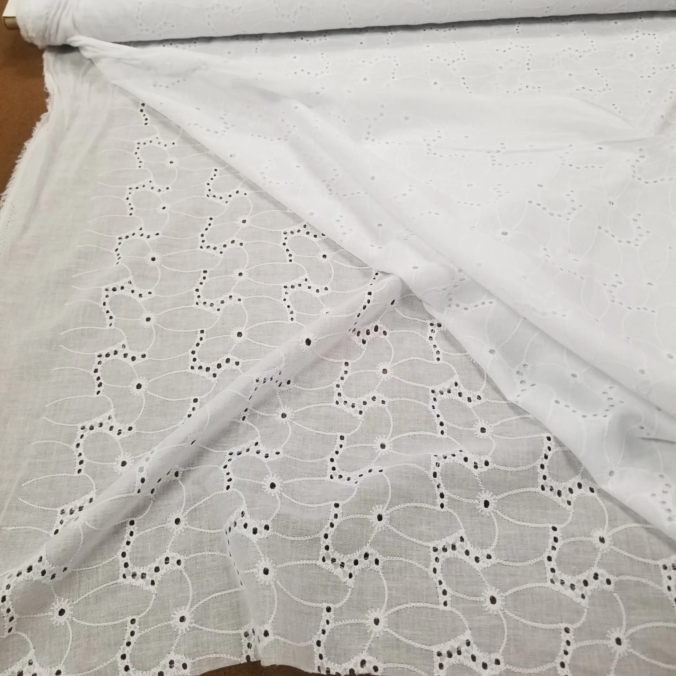 Designer Deadstock White Cotton Romantic Florals Eyelet Woven- by the yard