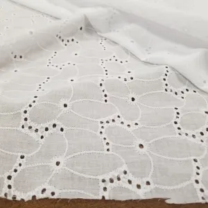 Designer Deadstock White Cotton Romantic Florals Eyelet Woven- by the yard