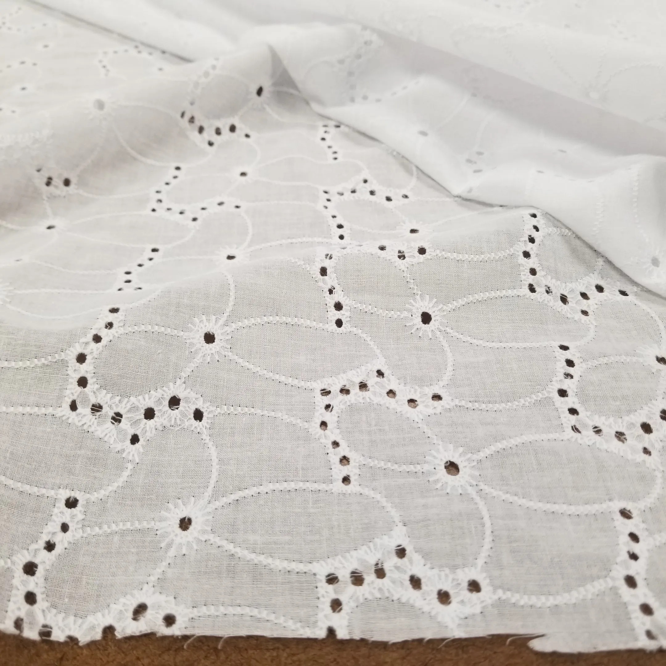 Designer Deadstock White Cotton Romantic Florals Eyelet Woven- by the yard
