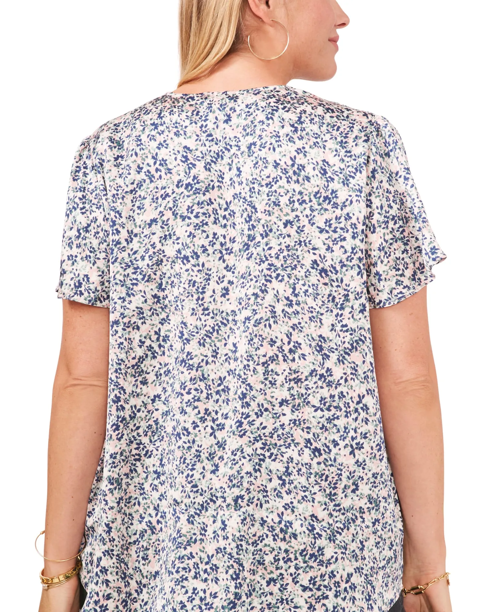 Fresh Blooms Flutter Sleeve Blouse | CARMINE PINK