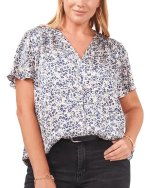 Fresh Blooms Flutter Sleeve Blouse | CARMINE PINK
