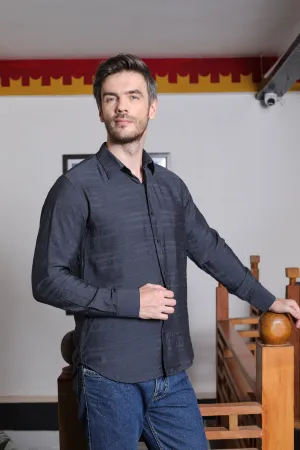 Fullsleeve Grey Solid Tensil Shirt