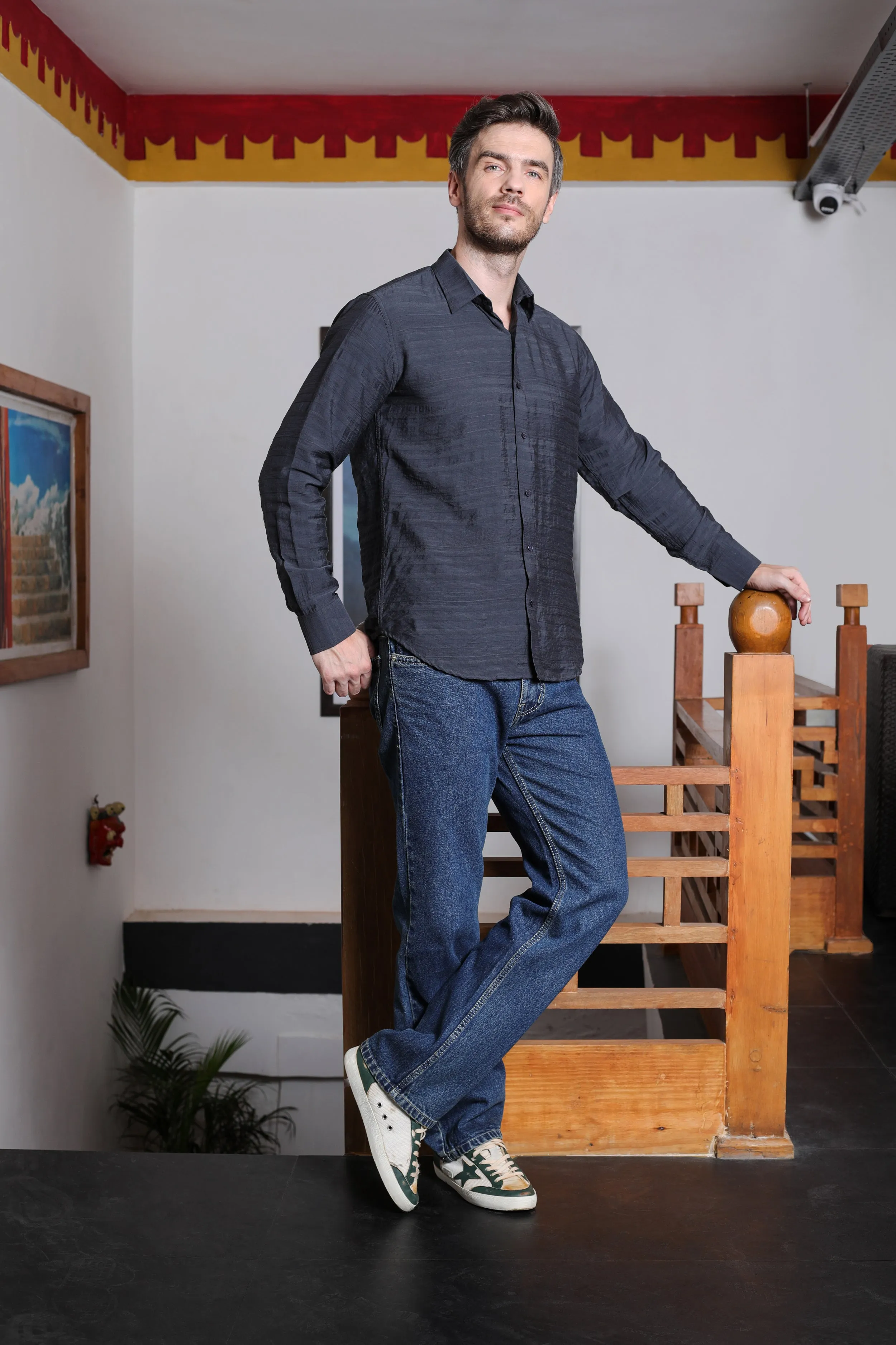Fullsleeve Grey Solid Tensil Shirt