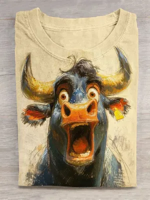 Fun Cow Art Pattern Printed Casual T-shirt
