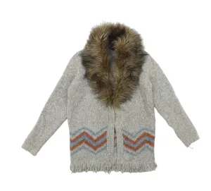 George Grey Wool Mix Winter Cardigan with Mock Fur Trim - Girls 8-9yrs