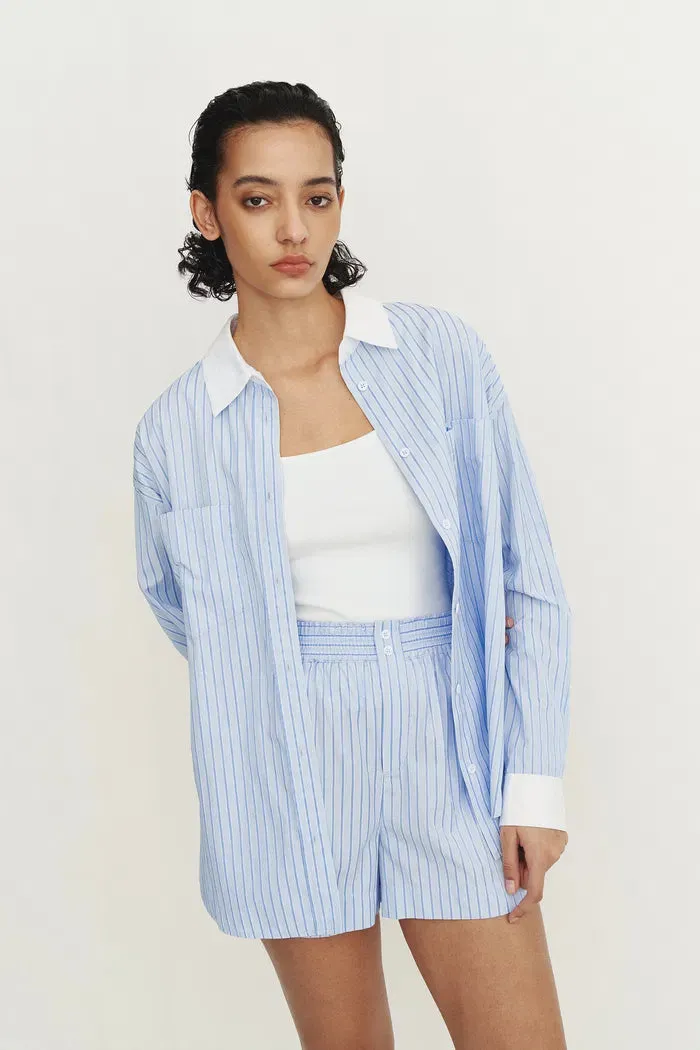 Giada Striped Blouse and Shorts Set in Cotton Blend