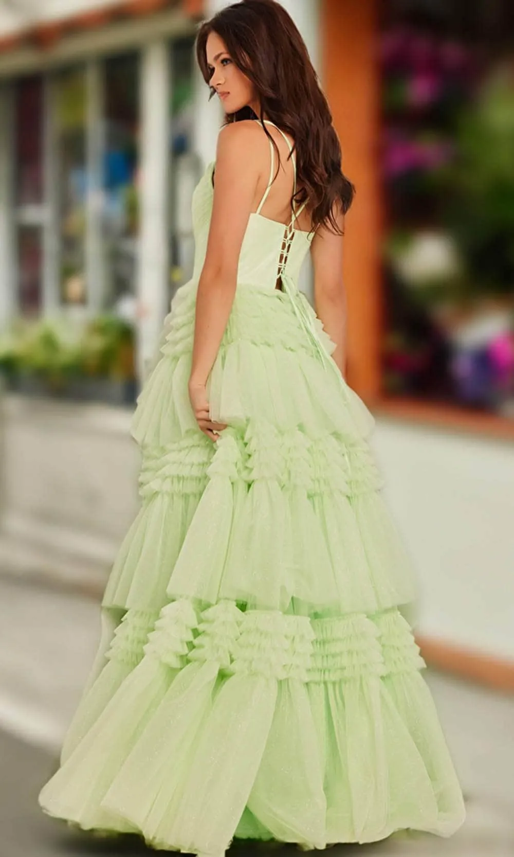 Jovani 38477 - Inset Tiered A-Line Gown