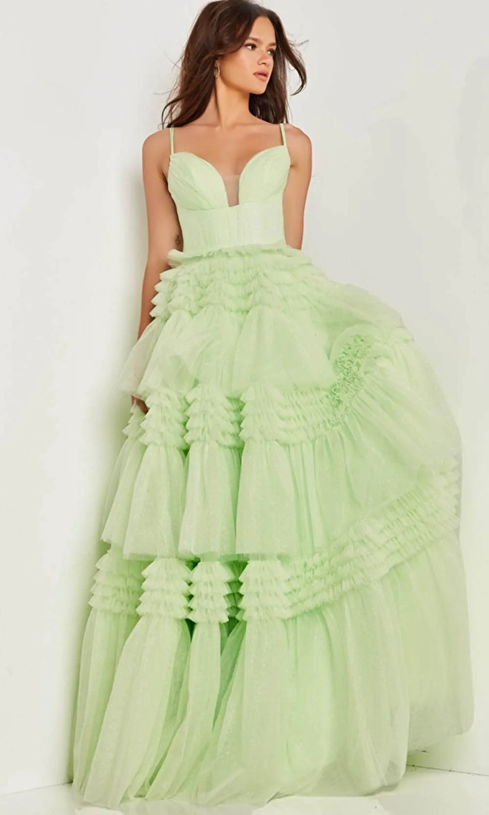 Jovani 38477 - Inset Tiered A-Line Gown
